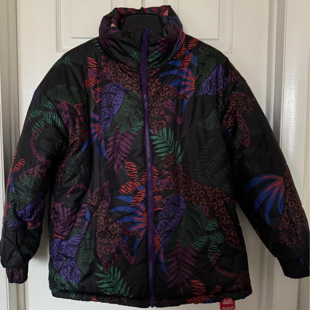 Farm Rio Women's XS Red Abstract Patches Reversible Full Zip Puffer Jacket NEW - Picture 12 of 16